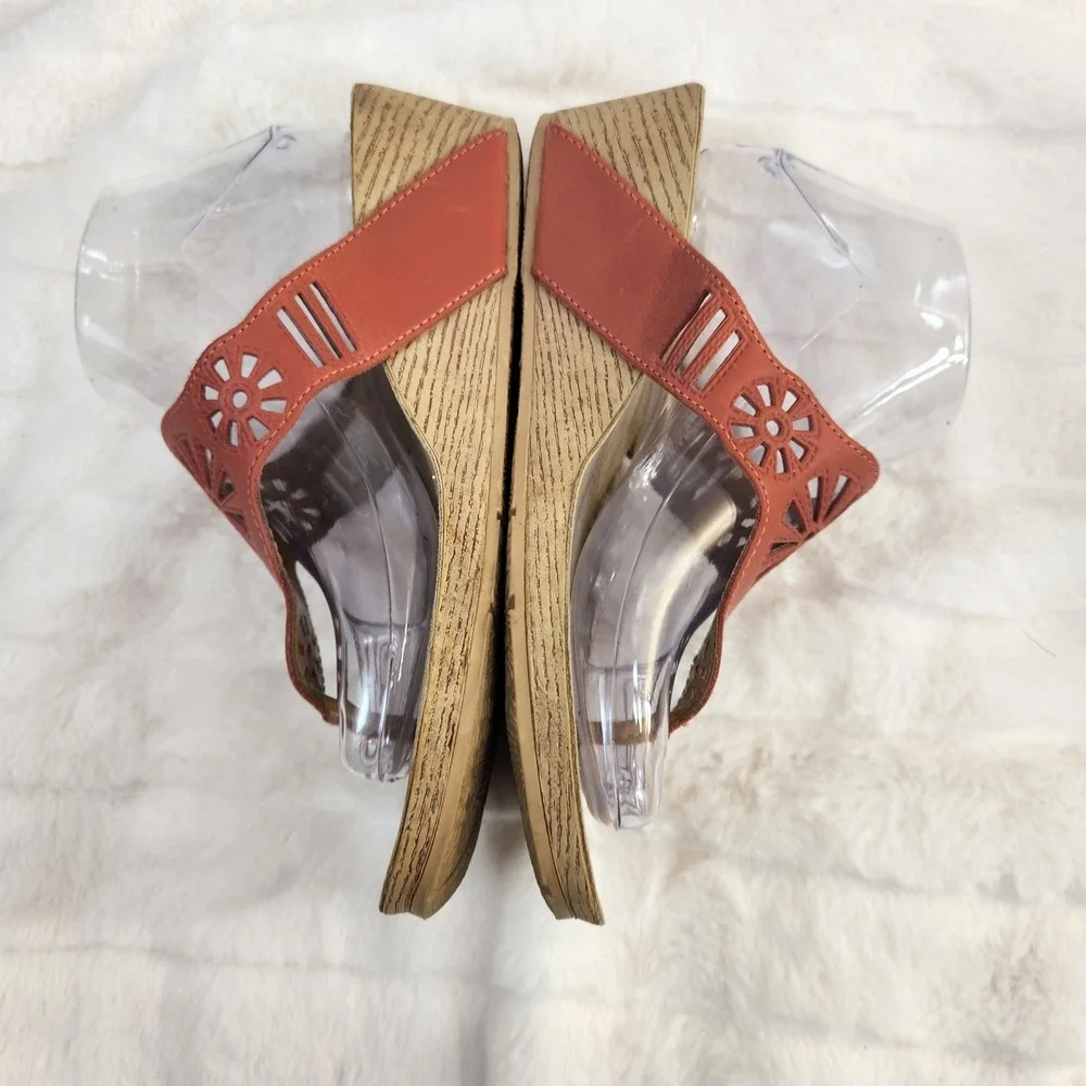 Clarks Womens Arla Glison Terracotta Leather Laser Cut Wedge Thong Sandals‎ 8.5M